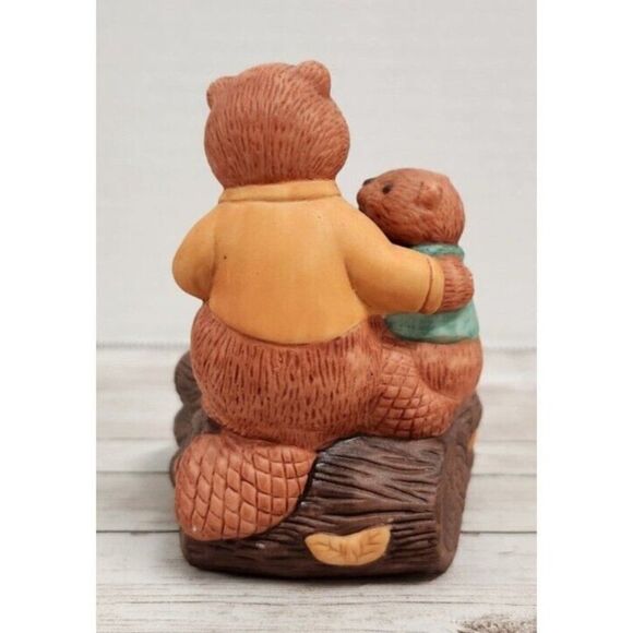 Avon Tea Light Holder Fireside Friends That Beaver Family On Log Votive Candle - Picture 5 of 11